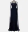 Jenny Packham Embellished Mesh-cape Zadie Gown In Blue