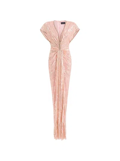 Jenny Packham Zola Sequin-embellished V-neck Maxi Dress In Pink