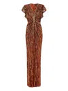 Jenny Packham Zola Sequin-embellished V-neck Maxi Dress In Brown