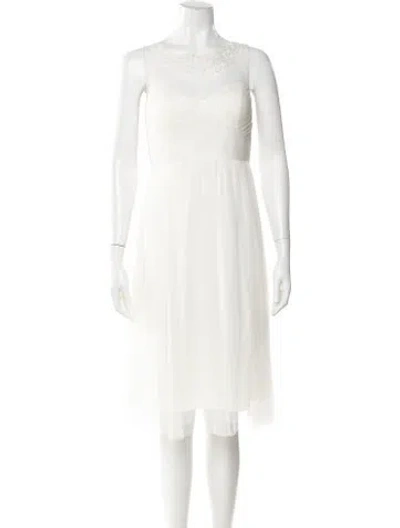 Pre-owned Jenny Yoo Bateau Neckline Knee-length Dress In White