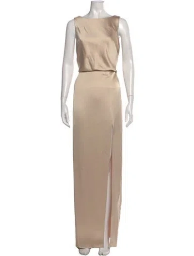 Pre-owned Jenny Yoo Bateau Neckline Long Dress In Neutral
