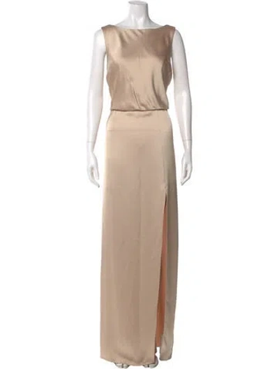 Pre-owned Jenny Yoo Bateau Neckline Long Dress In Neutral