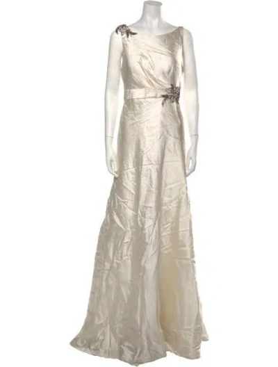 Pre-owned Jenny Yoo Bateau Neckline Long Dress In Neutral