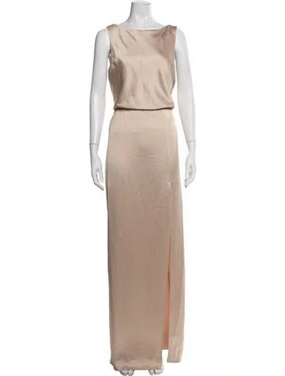 Pre-owned Jenny Yoo Bateau Neckline Long Dress In Neutrals