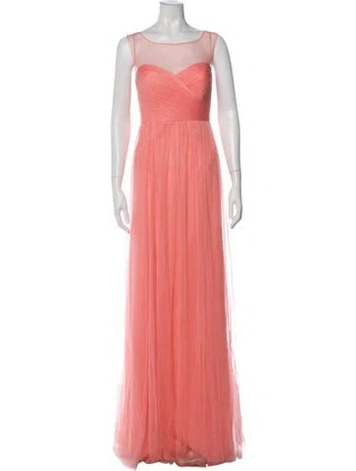 Pre-owned Jenny Yoo Bateau Neckline Long Dress In Orange