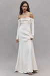 JENNY YOO BRIAR LONG-SLEEVE OFF-THE-SHOULDER FIT & FLARE CREPE WEDDING GOWN