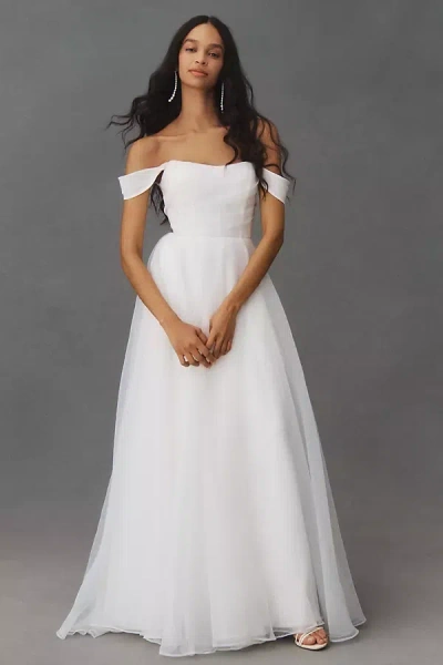 Jenny Yoo Bronte Off-the-shoulder Organza A-line Wedding Gown In White