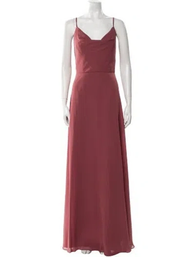Pre-owned Jenny Yoo Cowl Neck Long Dress In Burgundy