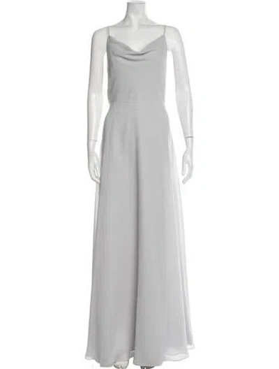 Pre-owned Jenny Yoo Cowl Neck Long Dress In Gray