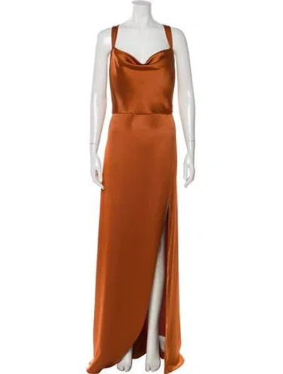 Pre-owned Jenny Yoo Cowl Neck Long Dress In Orange