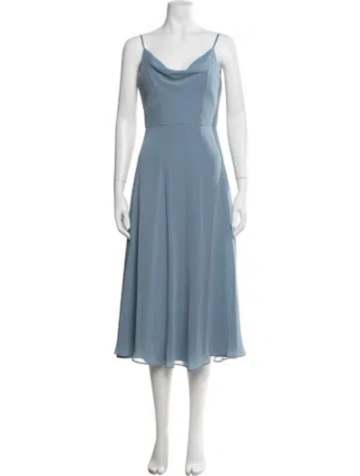 Pre-owned Jenny Yoo Cowl Neck Midi Length Dress In Blue