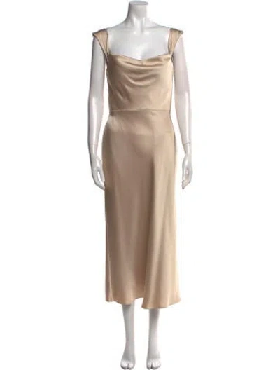 Pre-owned Jenny Yoo Cowl Neck Midi Length Dress In Neutral