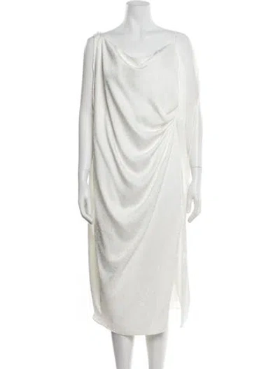 Pre-owned Jenny Yoo Cowl Neck Midi Length Dress W/ Tags In White