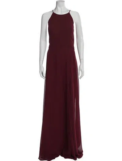 Pre-owned Jenny Yoo Crew Neck Long Dress In Burgundy