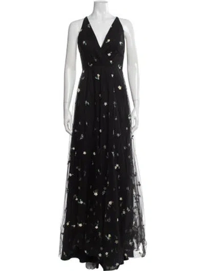 Pre-owned Jenny Yoo Floral Print Long Dress In Black
