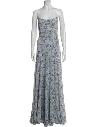 Pre-owned Jenny Yoo Floral Print Long Dress In Blue