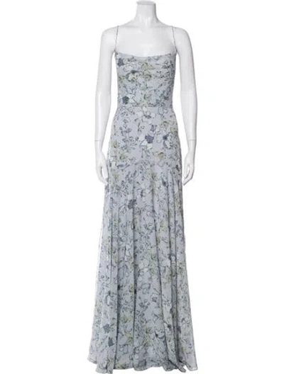 Pre-owned Jenny Yoo Floral Print Long Dress In Blue