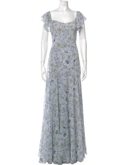 Pre-owned Jenny Yoo Floral Print Long Dress In Blue