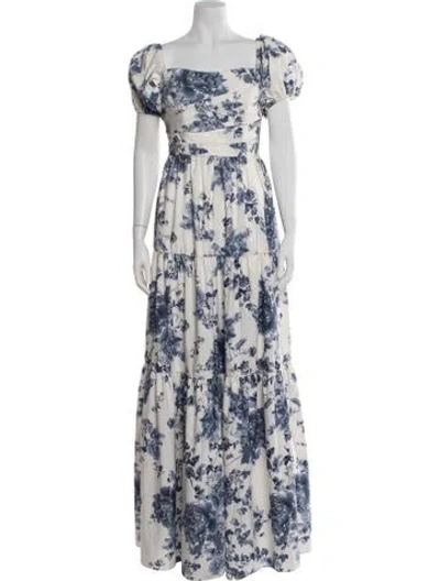 Pre-owned Jenny Yoo Floral Print Long Dress In Blue