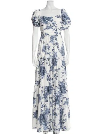 Pre-owned Jenny Yoo Floral Print Long Dress In Blue