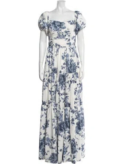 Pre-owned Jenny Yoo Floral Print Long Dress In Blue