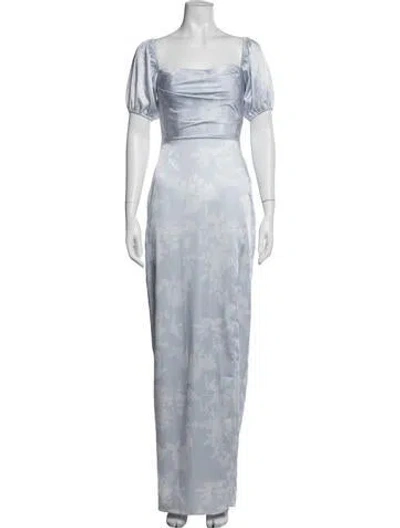 Pre-owned Jenny Yoo Floral Print Long Dress In Blue