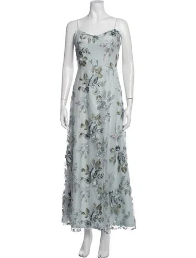 Pre-owned Jenny Yoo Floral Print Long Dress In Blue