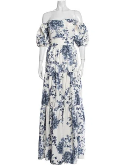 Pre-owned Jenny Yoo Floral Print Long Dress In Blue
