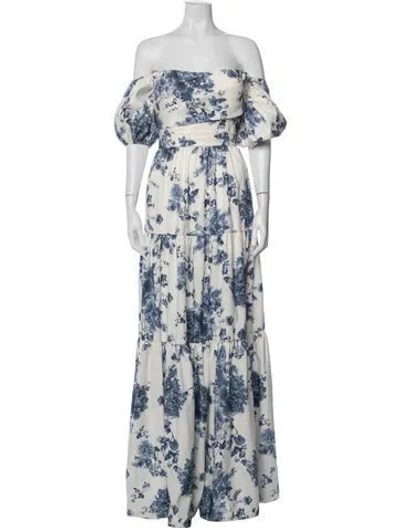 Pre-owned Jenny Yoo Floral Print Long Dress In Blue