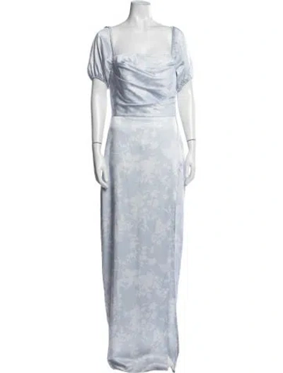 Pre-owned Jenny Yoo Floral Print Long Dress In Blue
