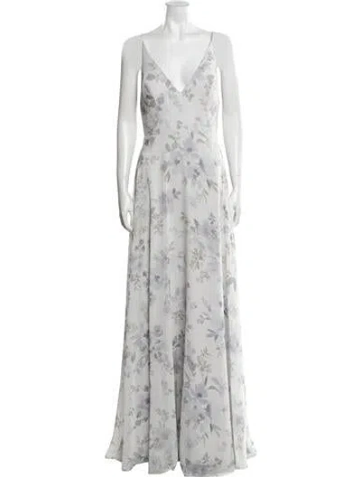 Pre-owned Jenny Yoo Floral Print Long Dress In Gray