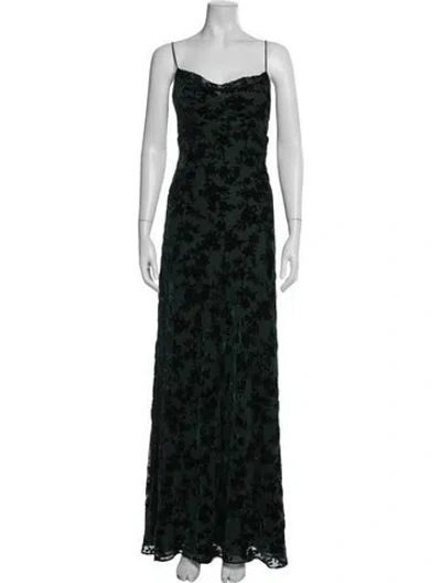 Pre-owned Jenny Yoo Floral Print Long Dress In Green