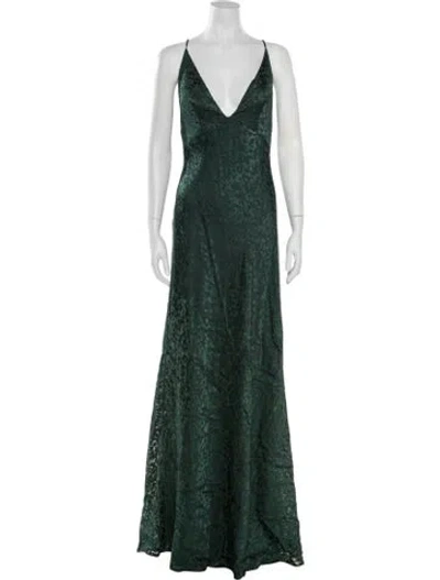 Pre-owned Jenny Yoo Floral Print Long Dress In Green