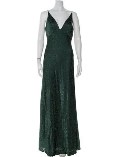 Pre-owned Jenny Yoo Floral Print Long Dress In Green