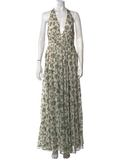 Pre-owned Jenny Yoo Floral Print Long Dress In Green