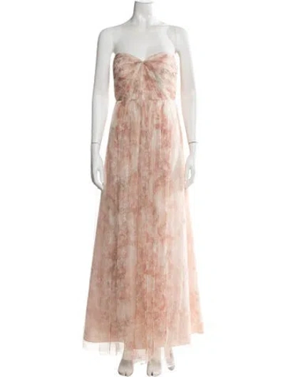 Pre-owned Jenny Yoo Floral Print Long Dress In Green/pink