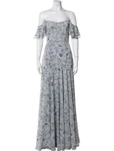 Pre-owned Jenny Yoo Floral Print Long Dress In Grey