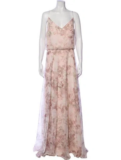 Pre-owned Jenny Yoo Floral Print Long Dress In Multi
