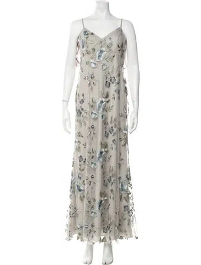 Pre-owned Jenny Yoo Floral Print Long Dress In Multicolor