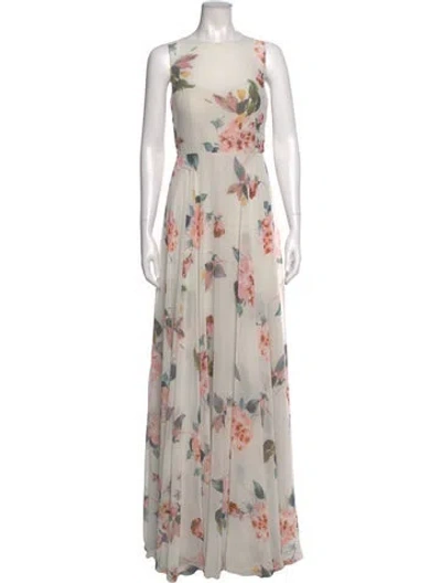 Pre-owned Jenny Yoo Floral Print Long Dress In Neutral