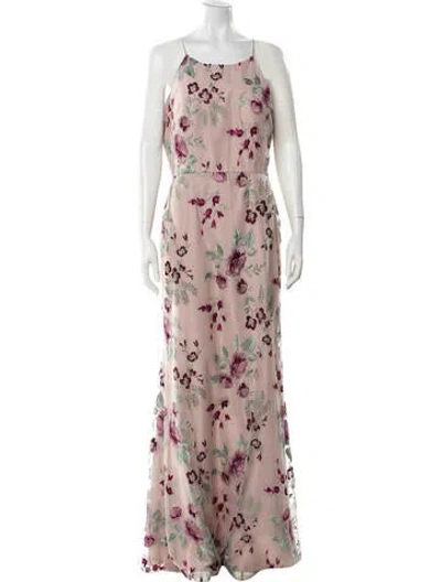 Pre-owned Jenny Yoo Floral Print Long Dress In Pink