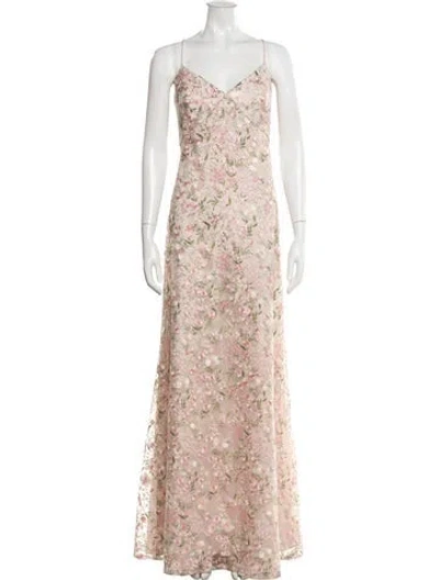 Pre-owned Jenny Yoo Floral Print Long Dress In Pink