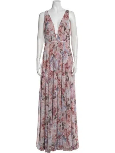 Pre-owned Jenny Yoo Floral Print Long Dress In Pink