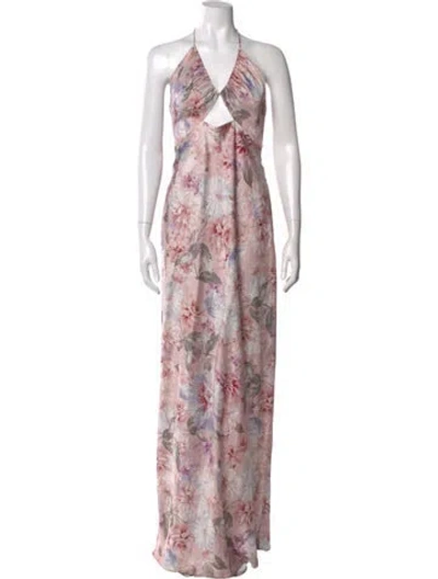 Pre-owned Jenny Yoo Floral Print Long Dress In Pink