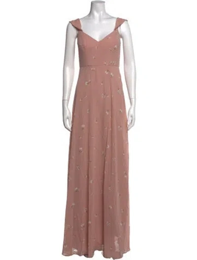 Pre-owned Jenny Yoo Floral Print Long Dress In Pink