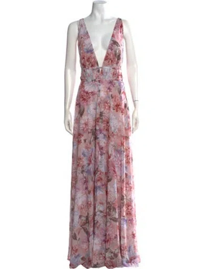 Pre-owned Jenny Yoo Floral Print Long Dress In Pink