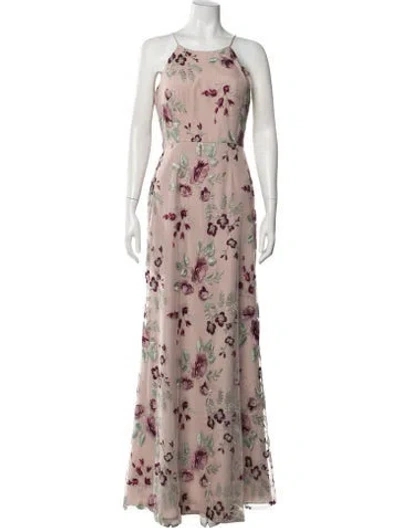 Pre-owned Jenny Yoo Floral Print Long Dress In Purple