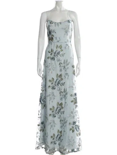Pre-owned Jenny Yoo Floral Print Long Dress W/ Tags In Blue