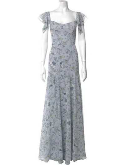 Pre-owned Jenny Yoo Floral Print Long Dress W/ Tags In Blue