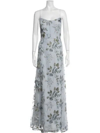 Pre-owned Jenny Yoo Floral Print Long Dress W/ Tags In Blue